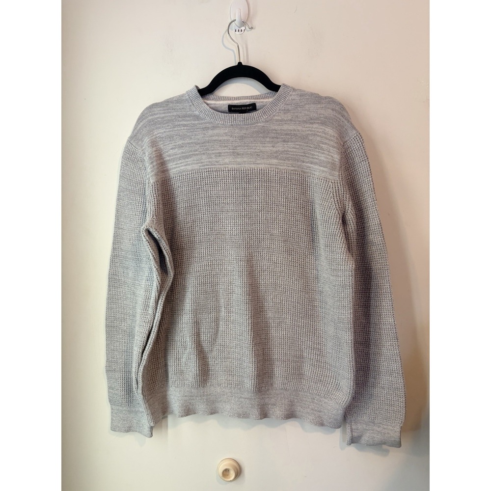 Banana Republic Gray Waffle Knit Sweater Crewneck Pullover Womans XL Cotton Blen